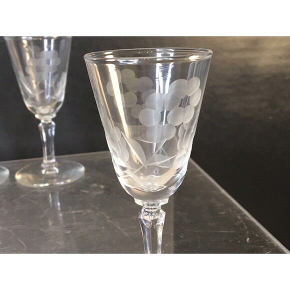 4 Vintage Crystal Clear Optic Stemmed Cordial Liqueur Glasses Etched Floral - Picture 12 of 12